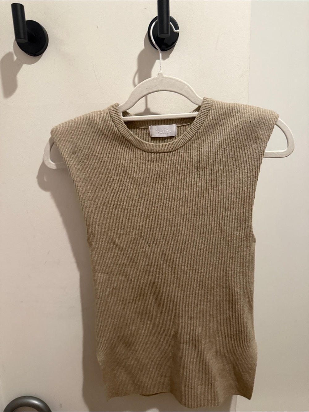 Ribbed Sleeveless Tank Top - Beige